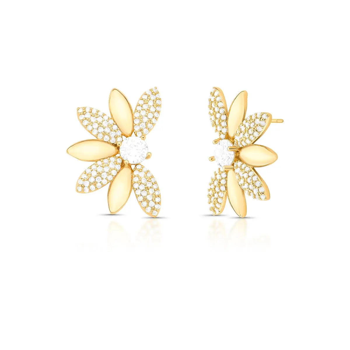brinco de flor com cristal e zirconias intercaladas