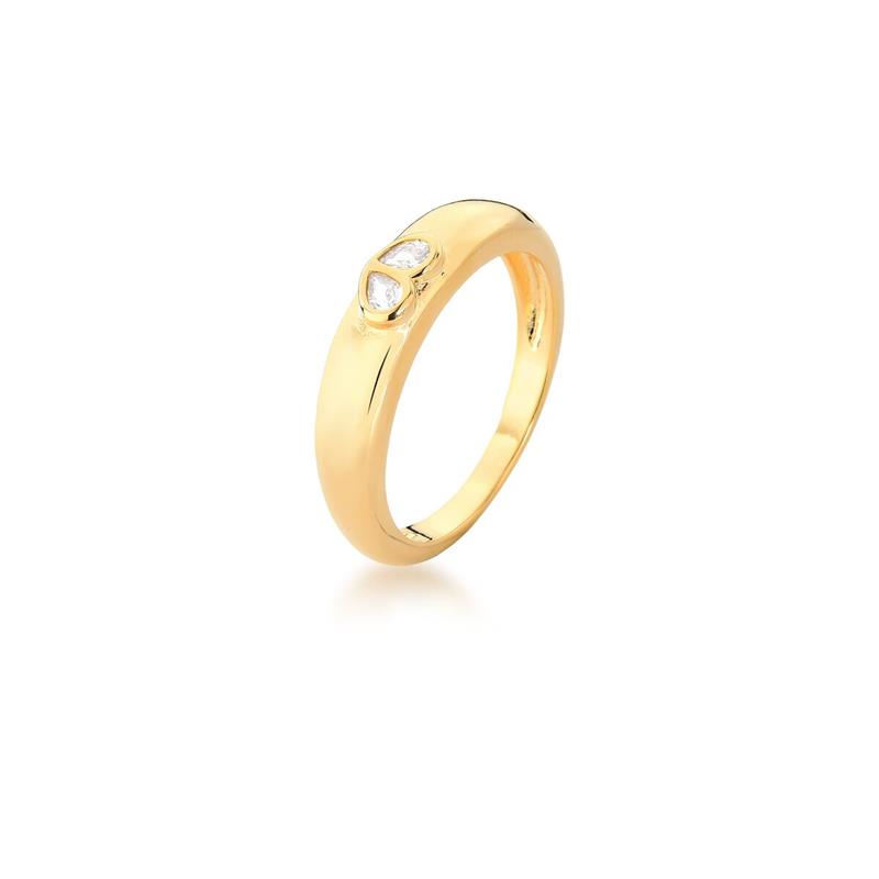 Anel com Cristal de Coração Branco Banhado a Ouro
