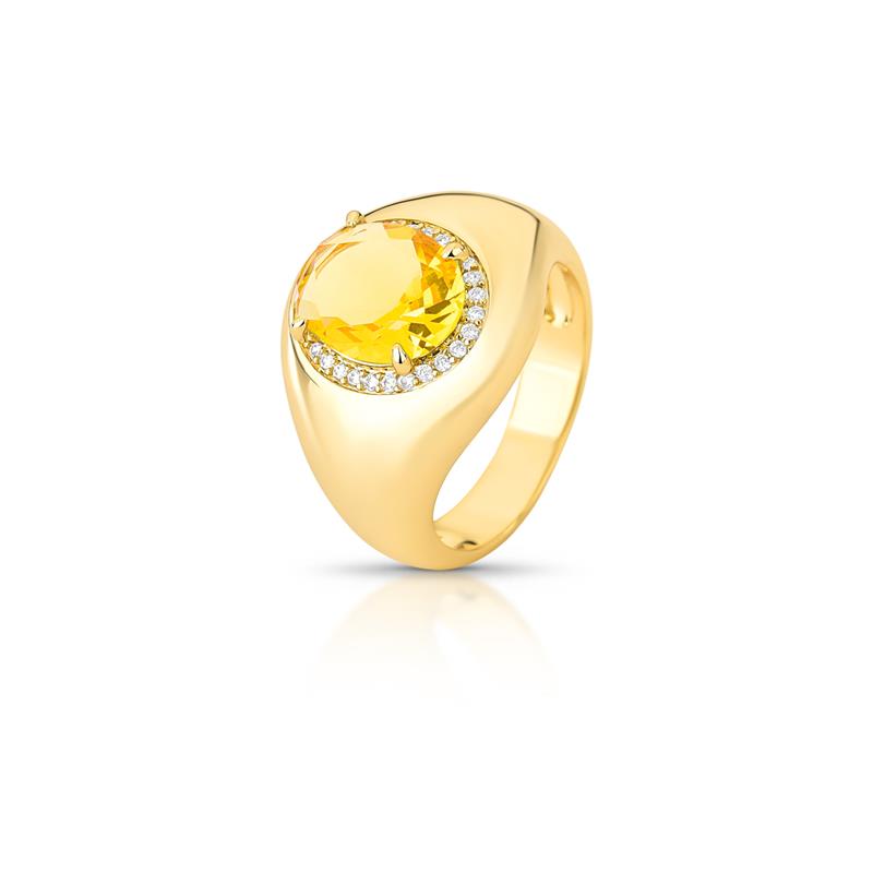 Anel com Cristal Oval e Contornado de Zircônias