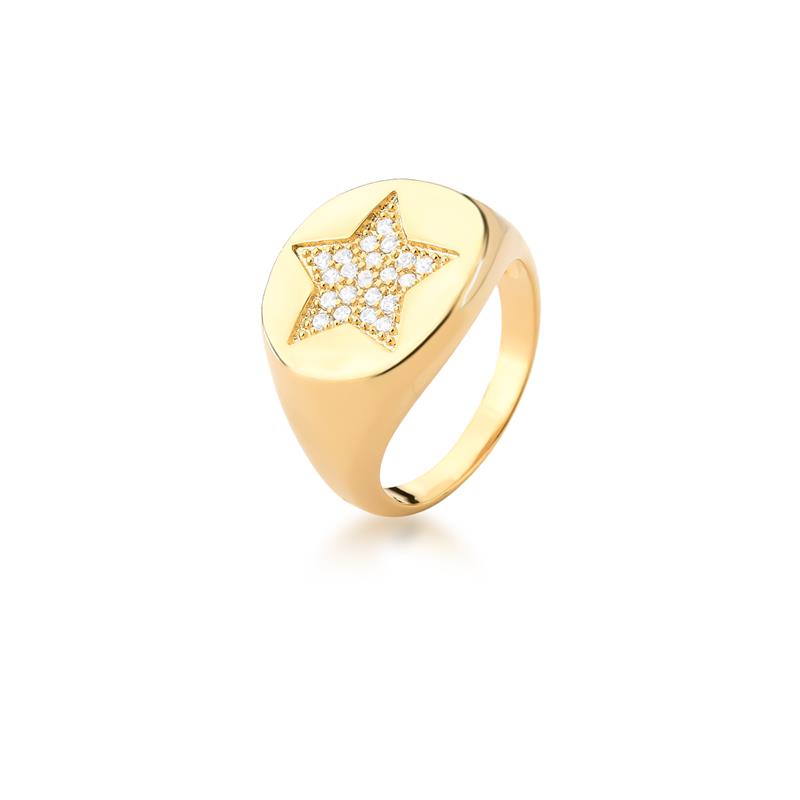 Anel com Estrela Cravejado de Zircônias Banhado a Ouro