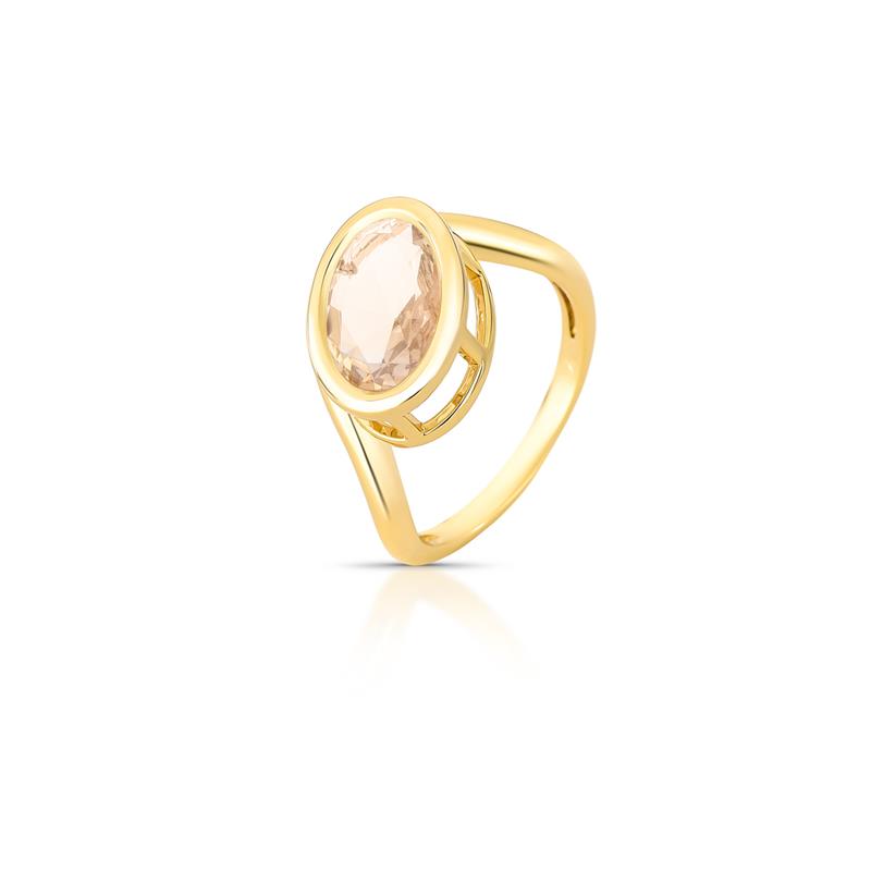 Anel com Fileira Curva Abaulada e Cristal Oval