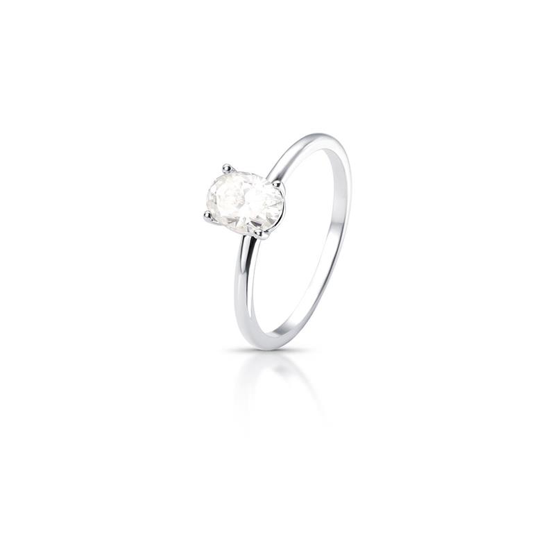 Anel com Pedra Oval Moissanite 7.5Mm Prata Rodinada Prateado