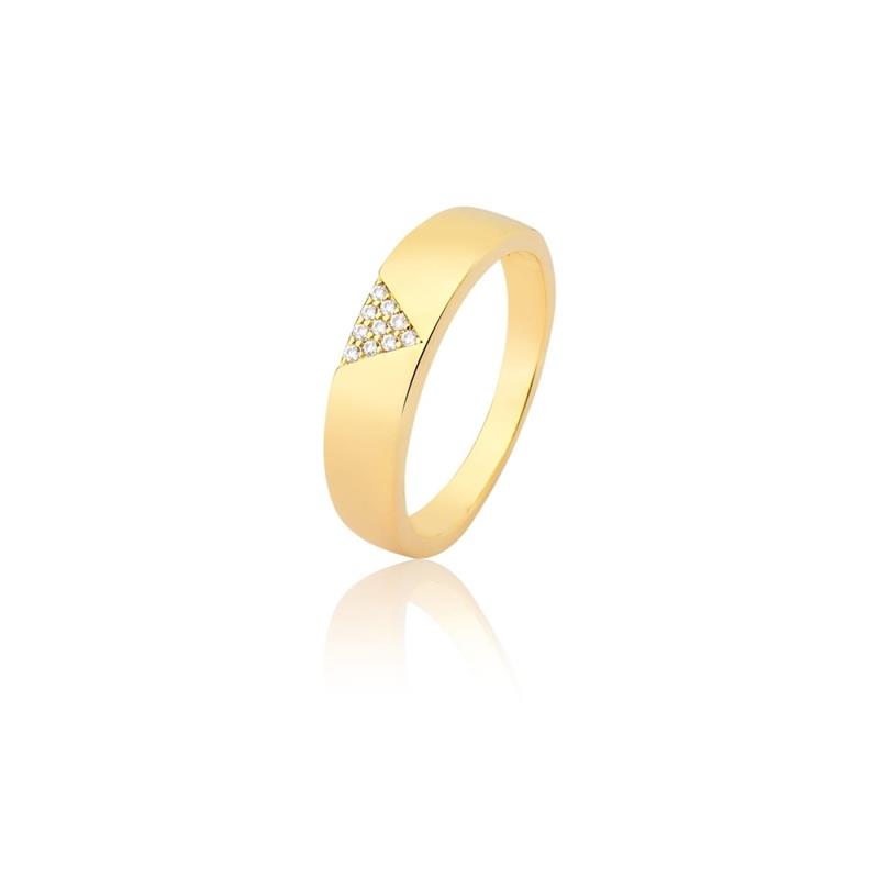 Anel com Triangulo Branco Banhado a Ouro