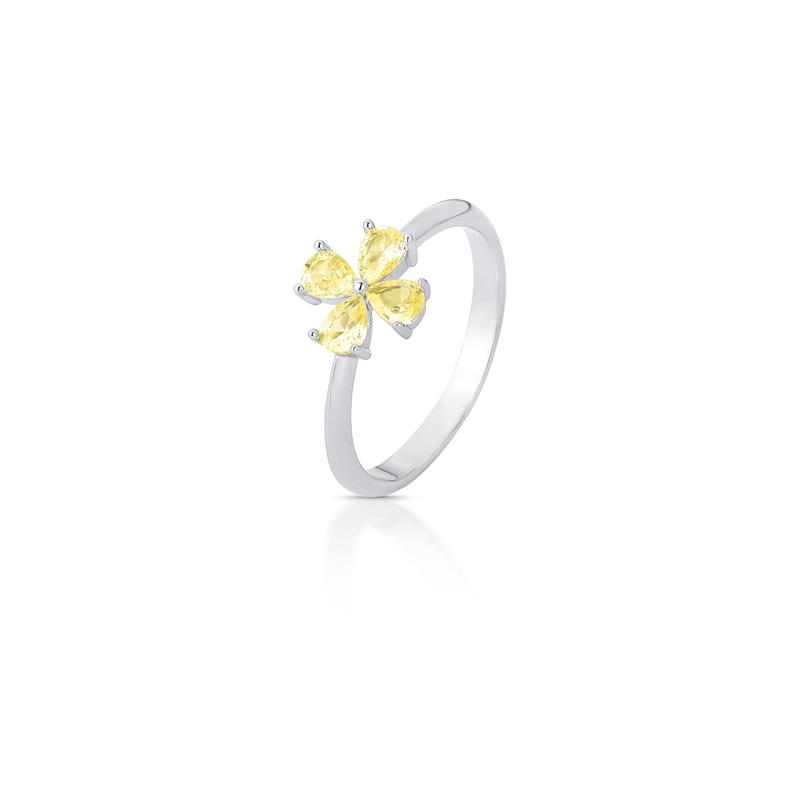 Anel de Flor com Cristais Prata Rodinada Prateado