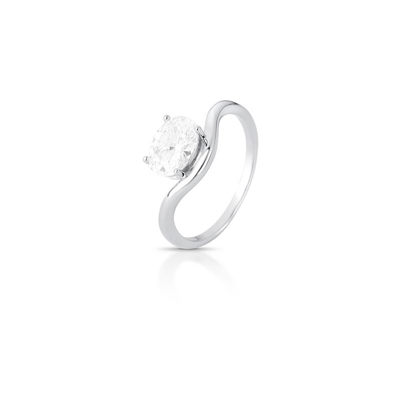 Anel em Cristal Oval e Curvo Prata Rodinada Prateado