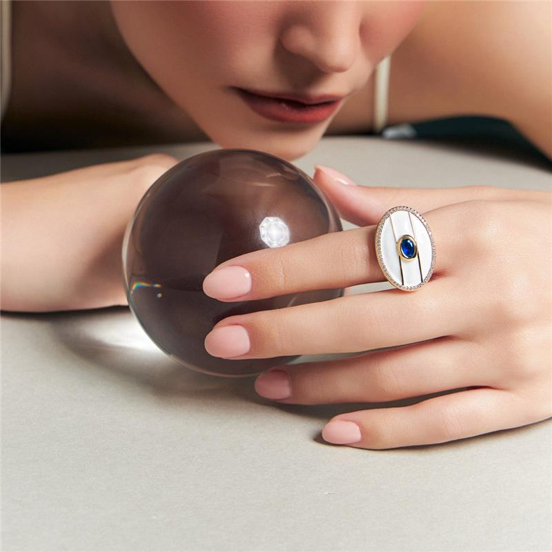 Anel Esmaltado com Cristal Oval e Zircônias - Imagem 2