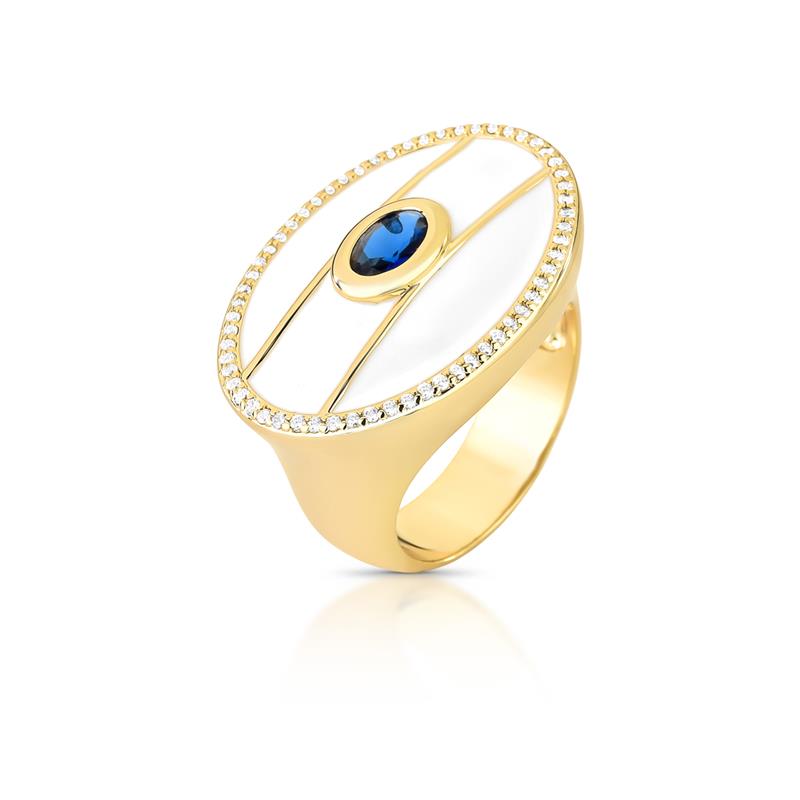 Anel Esmaltado com Cristal Oval e Zircônias