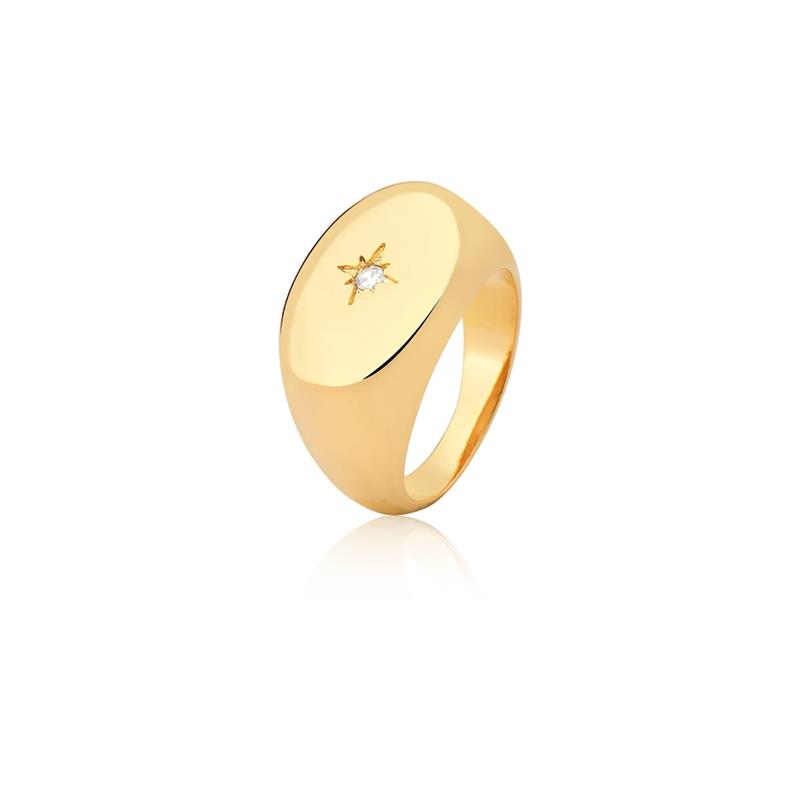 Anel Oval com Estrela Branca Banhado a Ouro