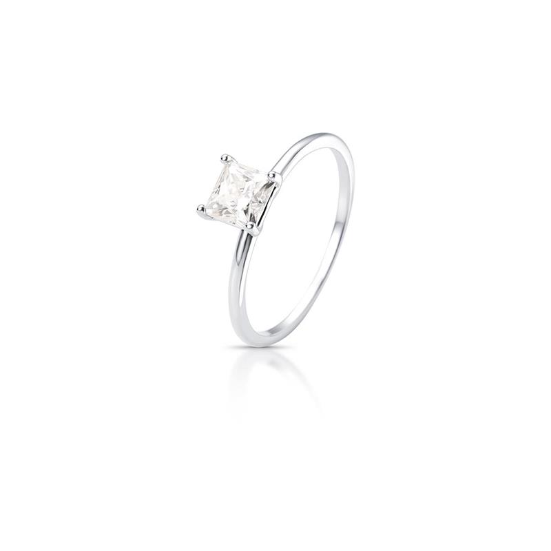 Anel Pedra Quadrada Moissanite 5Mm Prata Rodinada Prateado