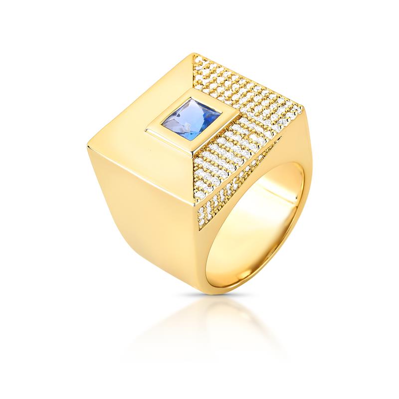 Anel Quadrado com Cristal e Zircônias