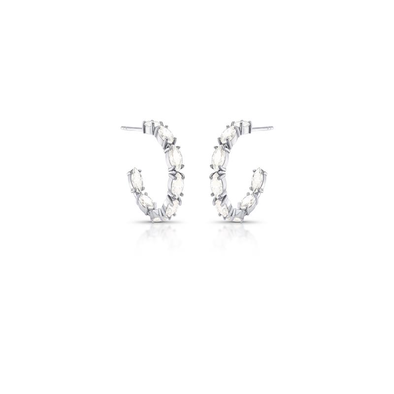Argola com Pedras Moissanites em Navete 6X3Mm Prata Rodinada Prateado