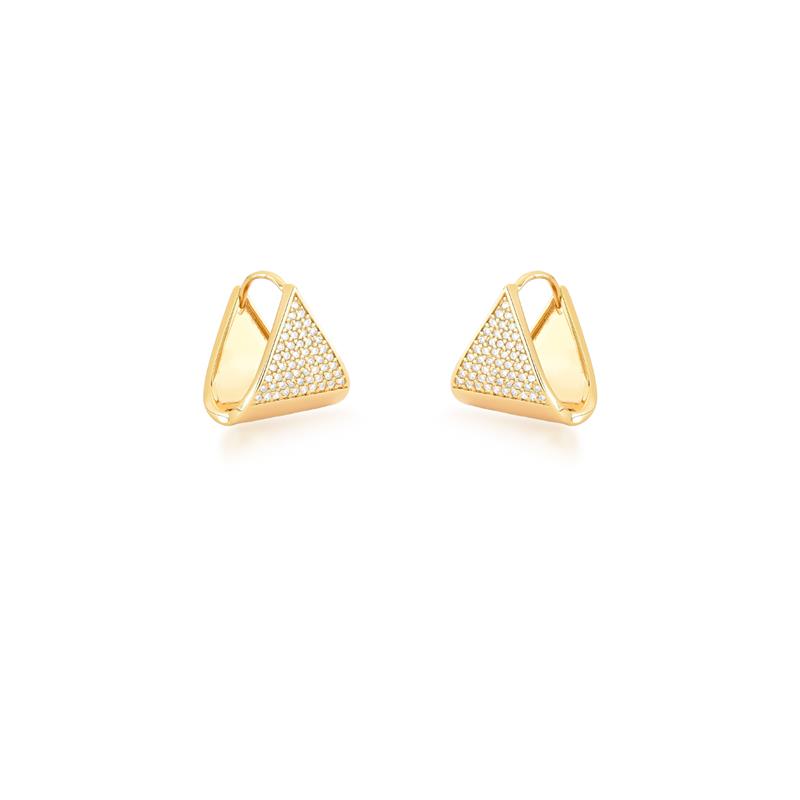 Argola Triangular Abaulada com Cravejado de Zircônias