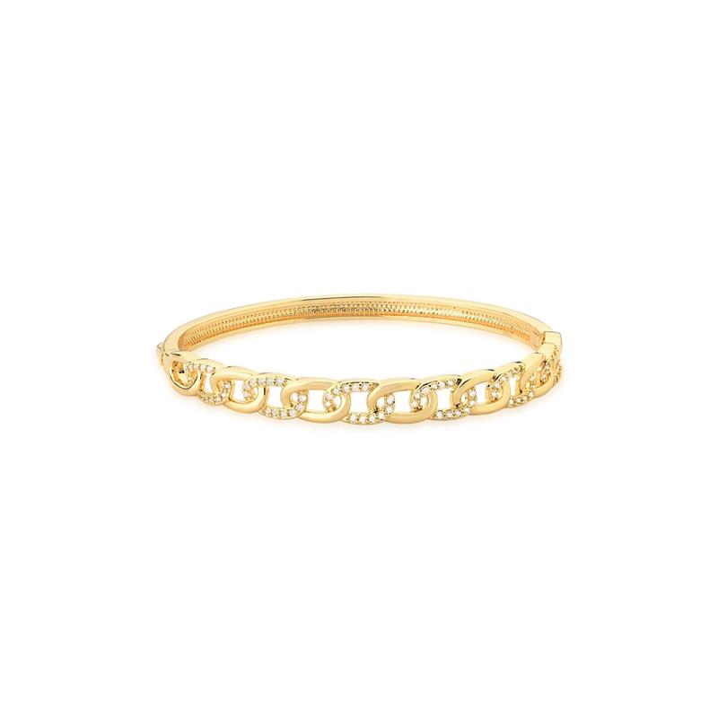 Bracelete com Elos Groumet e Zircônias Brancas Banhado a Ouro