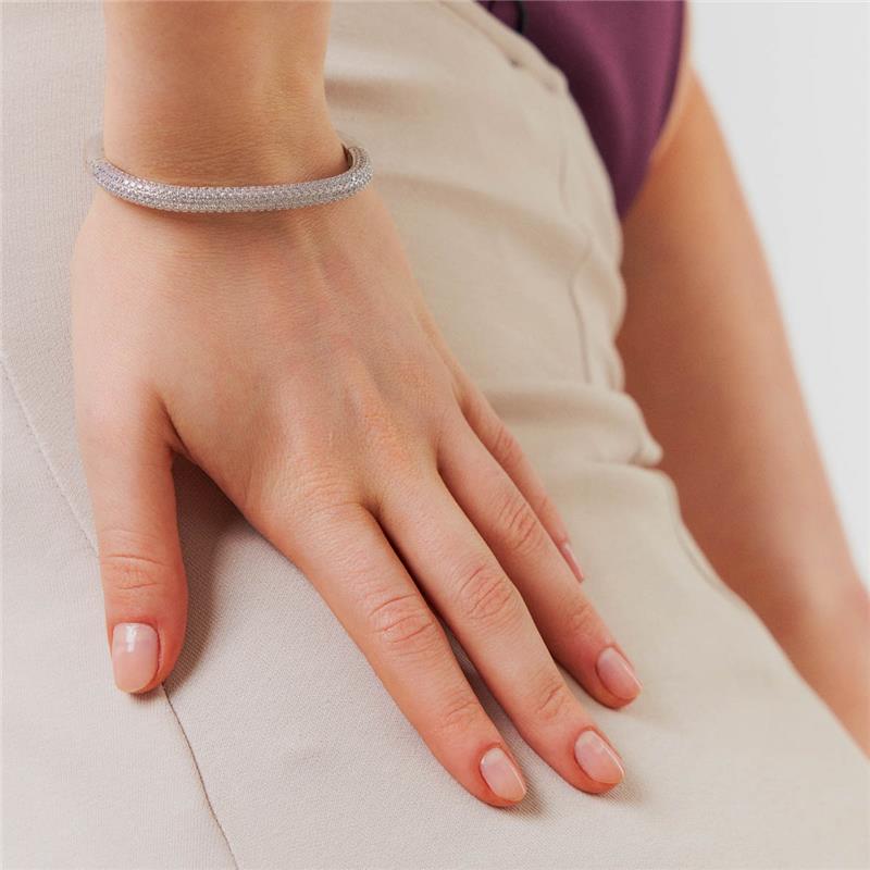 Bracelete Cravejado com Zircônia Banhado a Ródio - Imagem 2