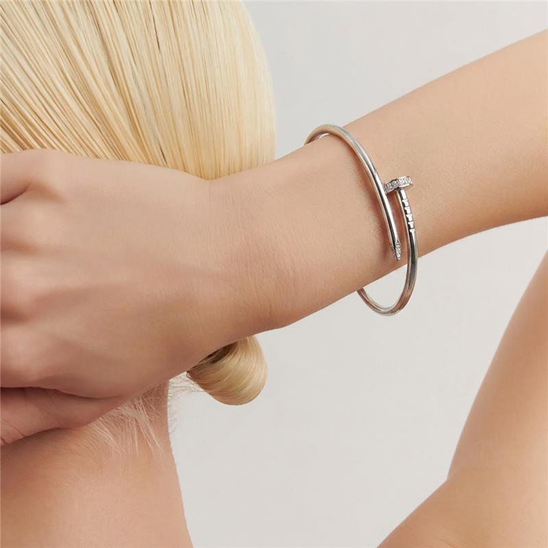 Bracelete de Prego com Zircônias Prata Rodinada Prateado - Imagem 2