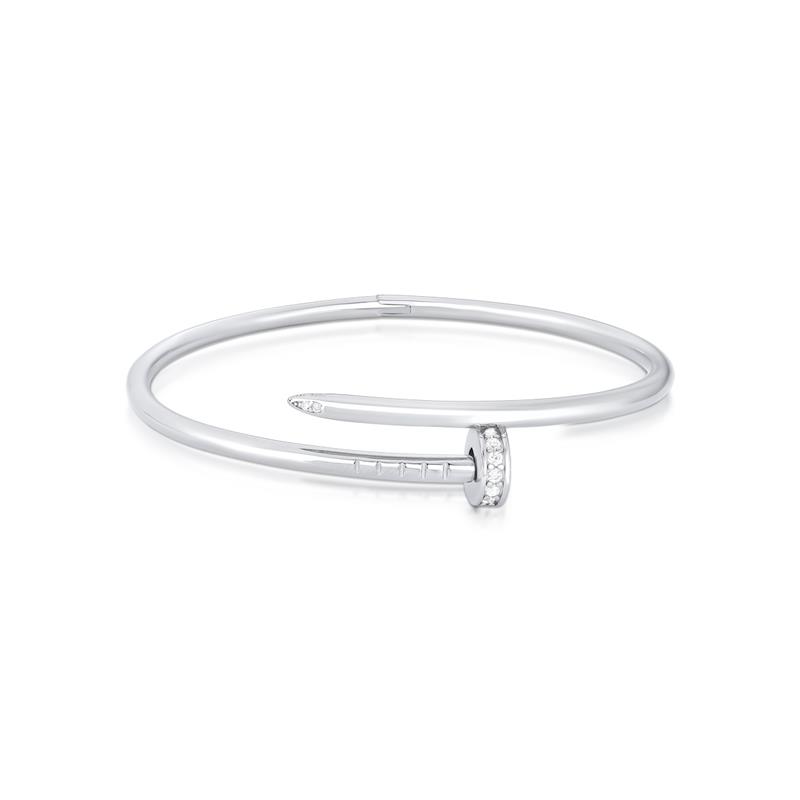 Bracelete de Prego com Zircônias Prata Rodinada Prateado