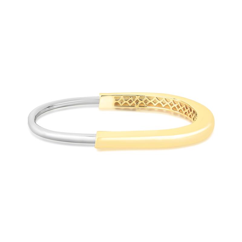 Bracelete Oval Curvo Vazado e Liso 2 Tons
