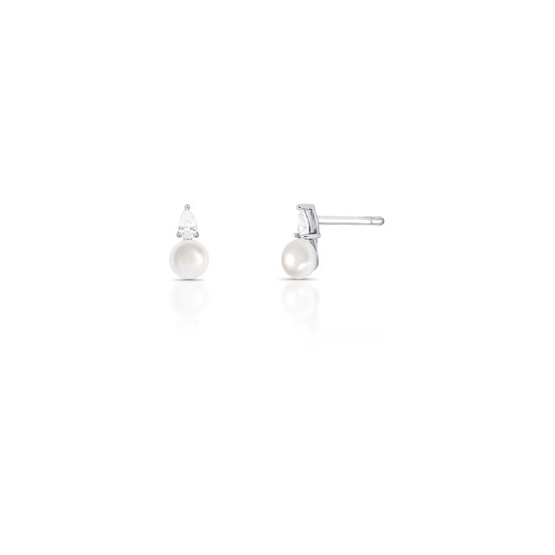 Brinco com Cristal de Gota e Pérola Água Doce Prata Rodinada Prateado
