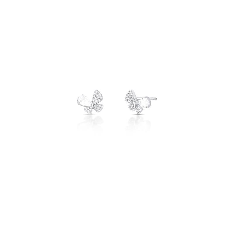 Brinco de Borboleta com Cristal e Zircônias Prata Rodinada Prateado