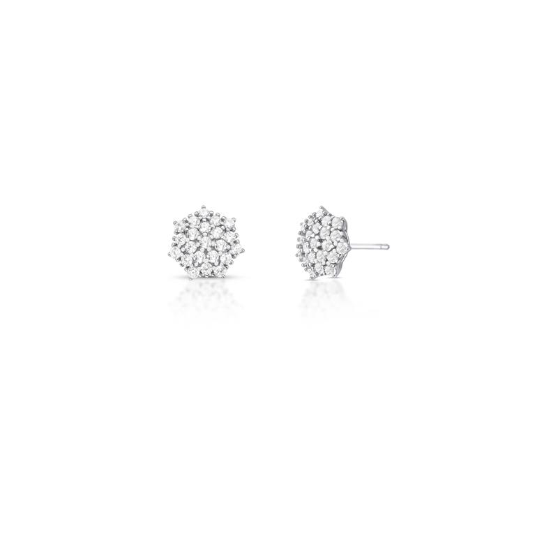 Brinco de Flor com Zircônias Prata Rodinada Prateado