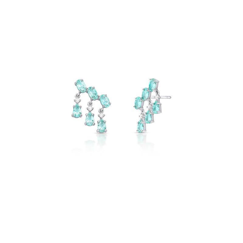 Brinco Ear Cuff com Cristais de Gota em Pêndulo Prata Rodinada Prateado
