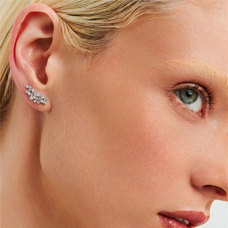 Brinco Ear Cuff em Cristais e Zircônias Prata Rodinada Prateado - Imagem 2