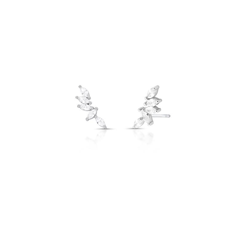 Brinco Ear Cuff em Cristais Navetes Prata Rodinada Prateado