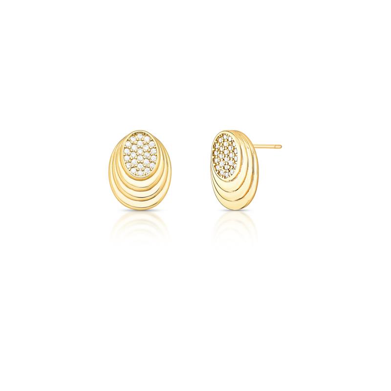 Brinco Oval e Texturizado com Zircônias Banhado a Ouro