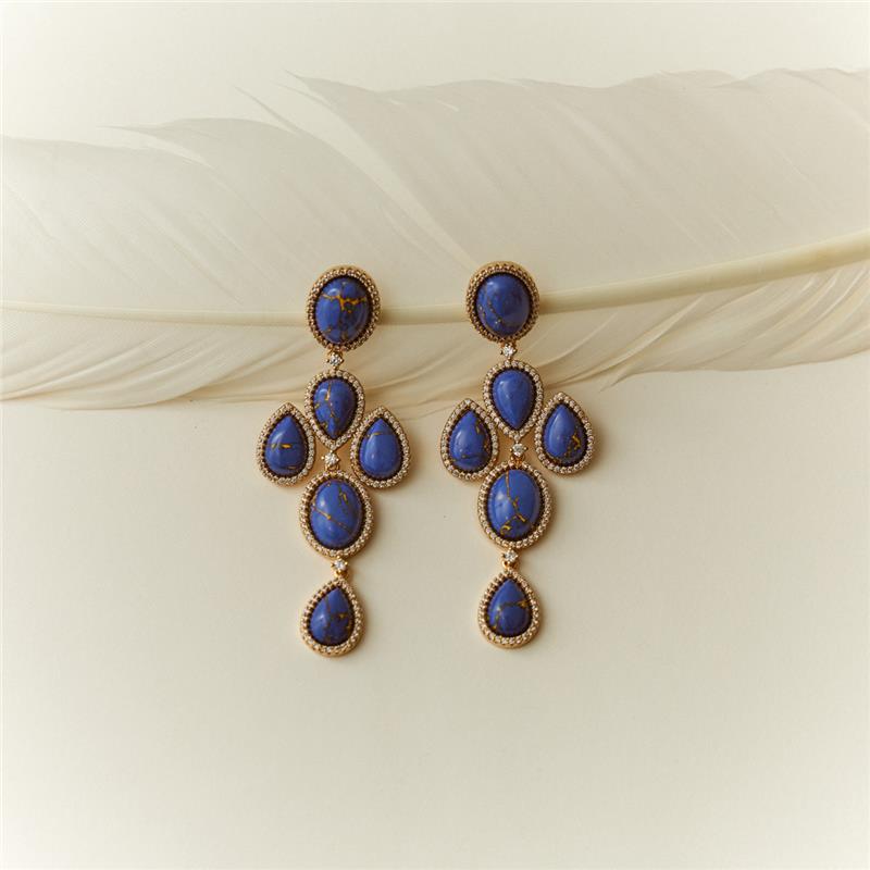 Brinco Pêndulo com Pedras Lápis Lazuli e Zircônias - Imagem 3