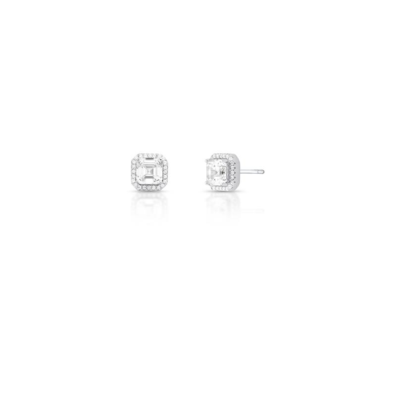 Brinco Quadrado com Cristal e Zircônias Prata Rodinada Prateado