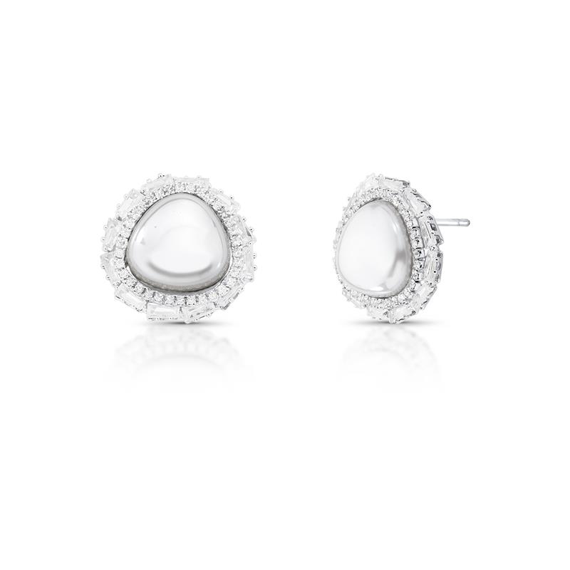 Brinco Triangular com Cristais Pérola Shell e Zircônias