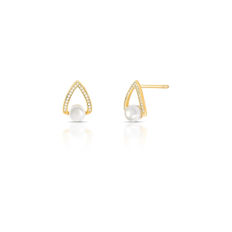 Brinco Triangular com Zircônias e Pérola Shell