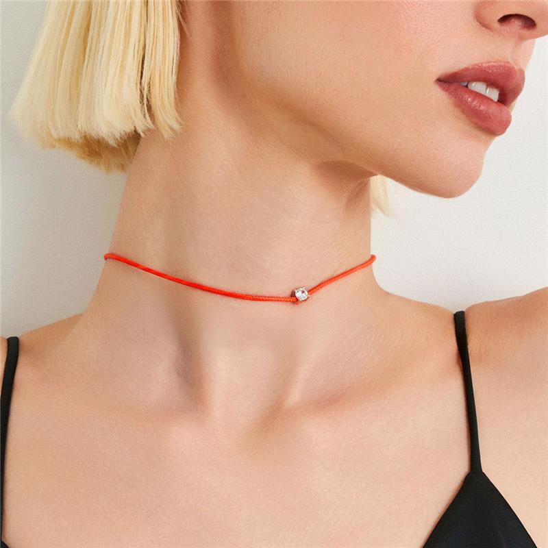 Choker em Fio de Seda com Cristal Redondo Prata Rodinada Prateado - Imagem 2