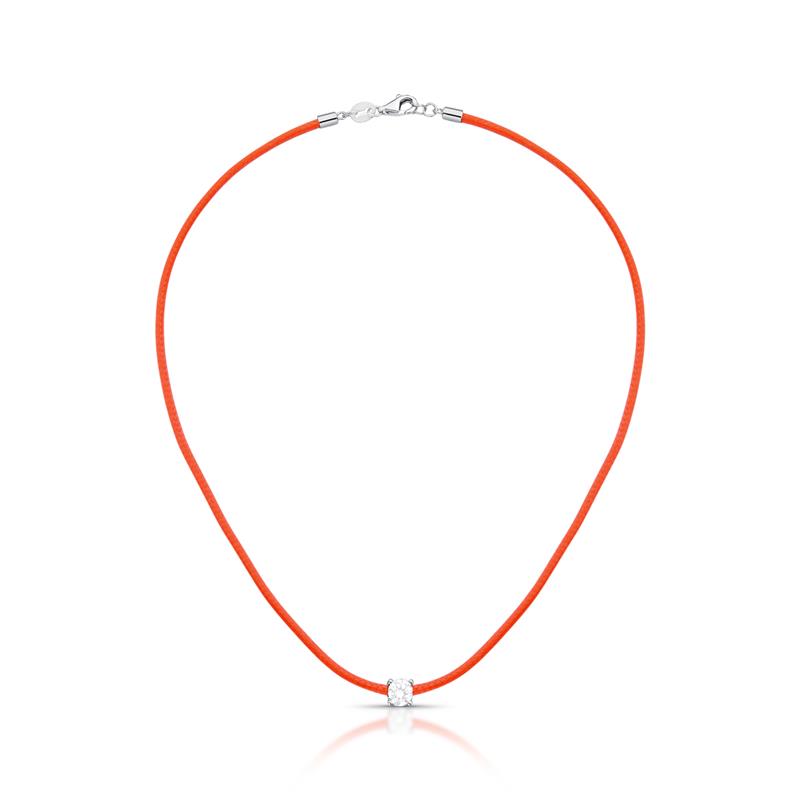Choker em Fio de Seda com Cristal Redondo Prata Rodinada Prateado