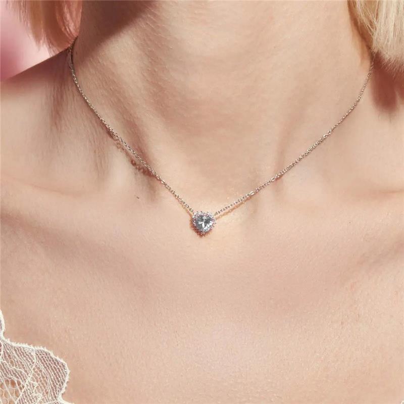 Colar com Coração Cristal e Zircônias Prata Rodinada Prateado - Imagem 2