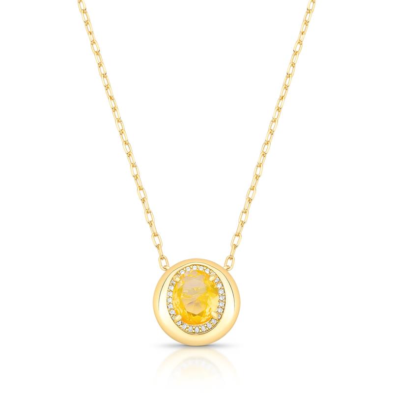 Colar com Cristal Oval e Contornado de Zircônias