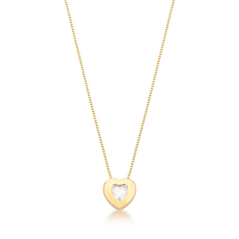 Colar com Pingente de Coração e Cristal Banhado a Ouro