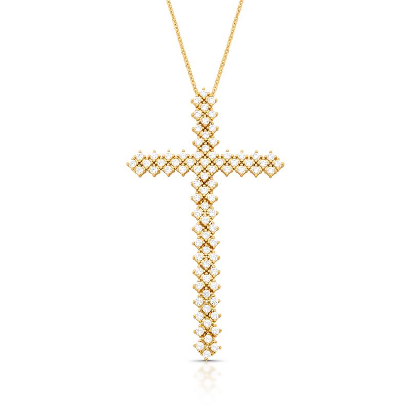 Colar com Pingente de Cruz em Zircônias Banhado a Ouro