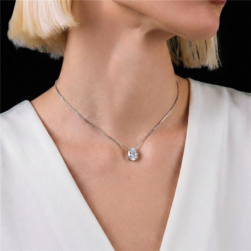 Colar com Pingente em Cristal Oval Prata Rodinada Prateado - Imagem 2