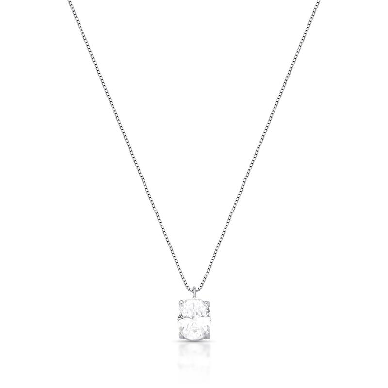 Colar com Pingente em Cristal Oval Prata Rodinada Prateado
