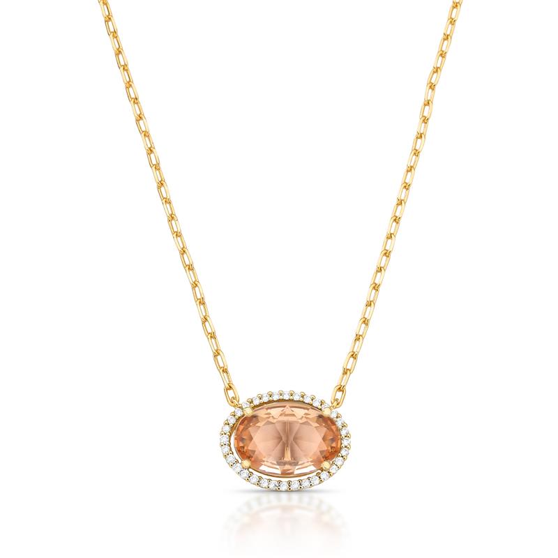 Colar com Pingente Oval em Cristal e Zircônias