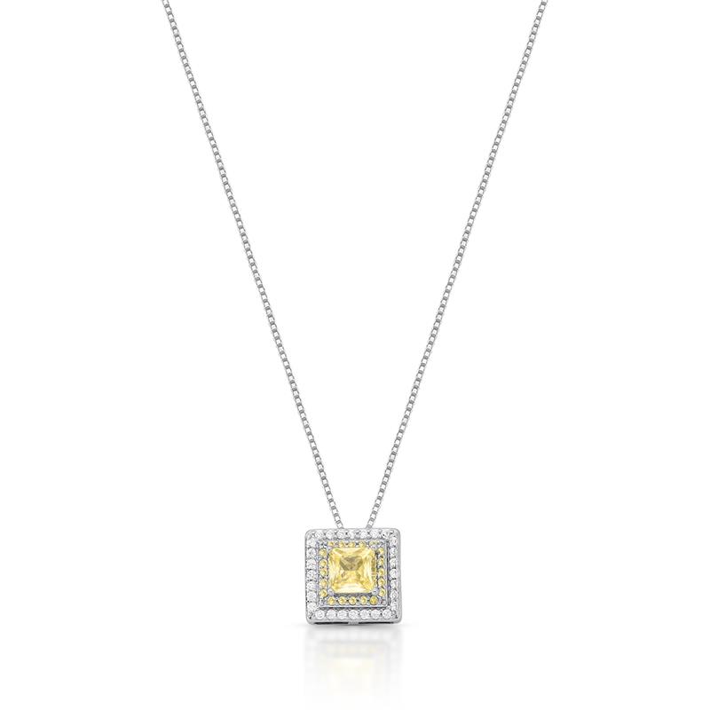 Colar com Pingente Quadrado em Cristal e Zircônias