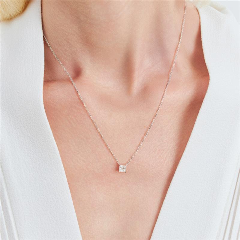 Colar com Pingente Quadrado Pedra Moissanite 5Mm Prata Rodinada Prateado - Imagem 2