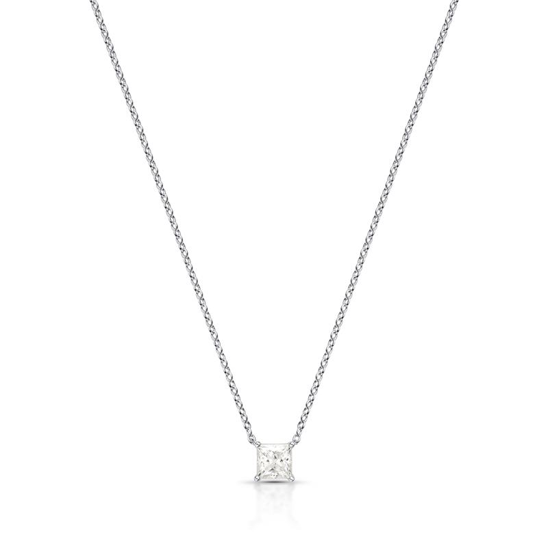 Colar com Pingente Quadrado Pedra Moissanite 5Mm Prata Rodinada Prateado