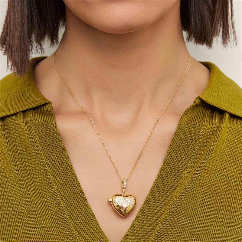 Colar com Pingente Relicário de Coração Escrita "Love" - Imagem 2