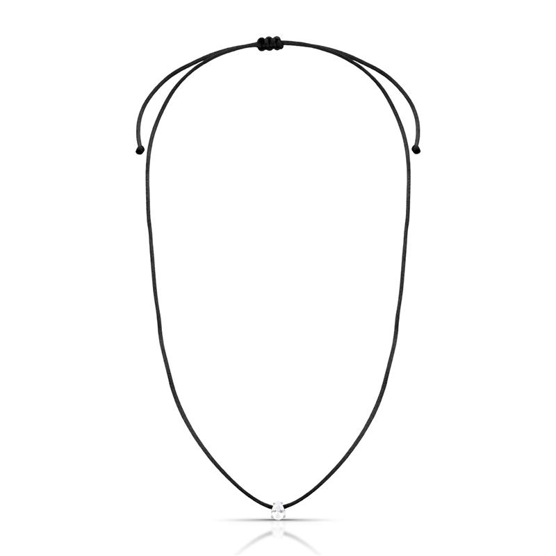 Colar de Fio Encerado com Cristal Prata Rodinada Prateado