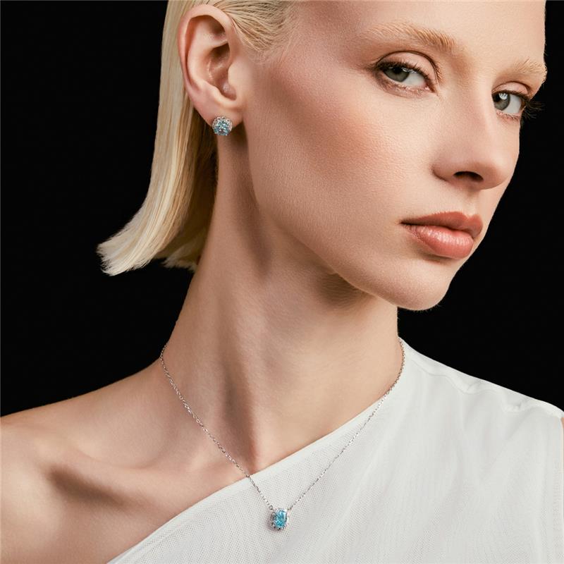 Conjunto Brinco e Colar com Cristal Oval Prata Rodinada Prateado - Imagem 2