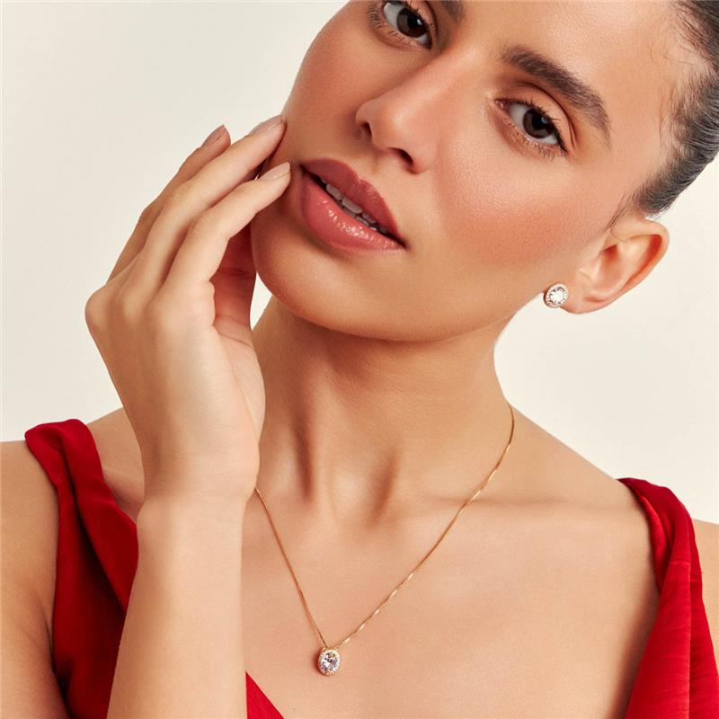 Conjunto Brinco e Colar com Cristal Redondo e Zircônias - Imagem 2