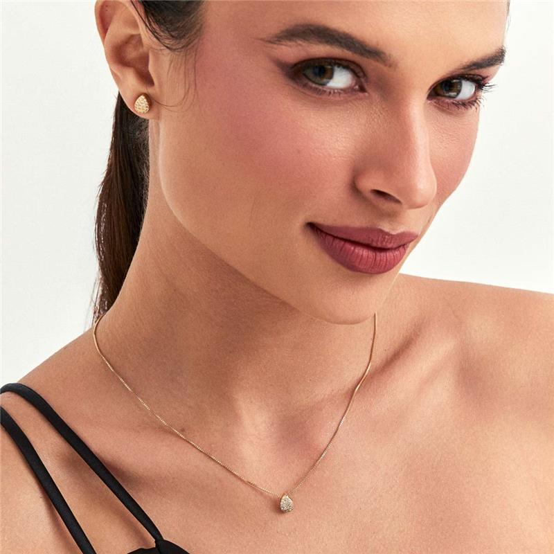 Conjunto Brinco e Colar com Pingente de Gota Cravejado - Imagem 2
