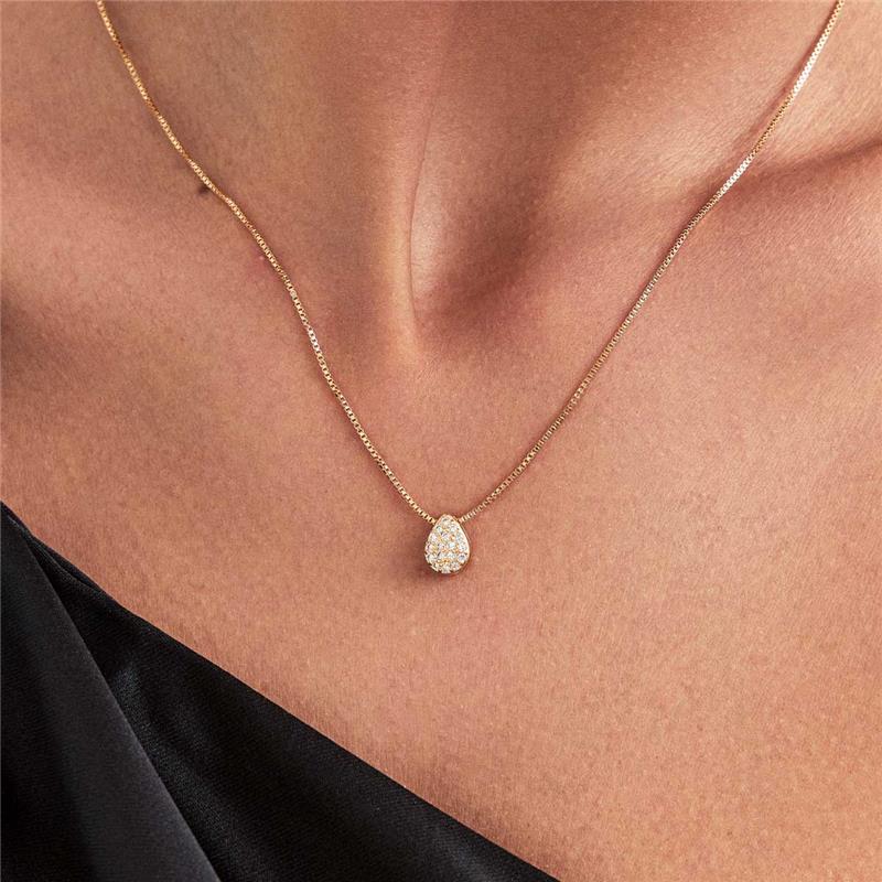 Conjunto Brinco e Colar com Pingente de Gota Cravejado - Imagem 3